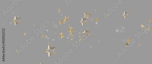 Festive background with golden stars, snowflakes on a gray backdrop. Perfect for holiday designs, w