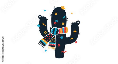 Colorful cactus with decorative elements.