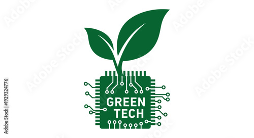 Green tech logo with leaf on circuit board