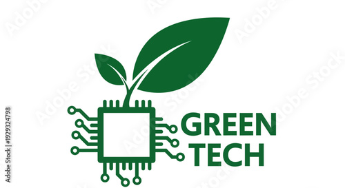 Green tech logo with leaf and microchip