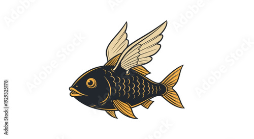 Black flying fish with orange fins.