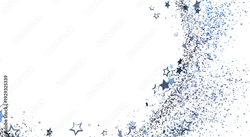 Obraz premium Abstract design featuring blue stars and sparkling glitter on a white background, perfect for adding a touch of elegance