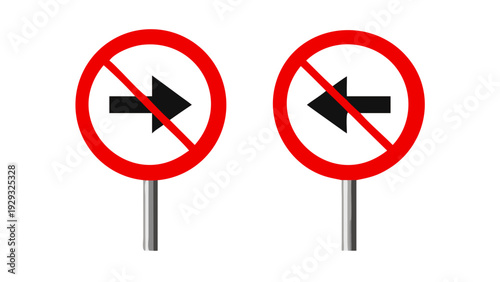 No Left and No Right Turn Traffic Signs Isolated Road Regulation Symbols