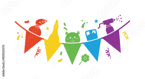 Colorful triangular party bunting flags.