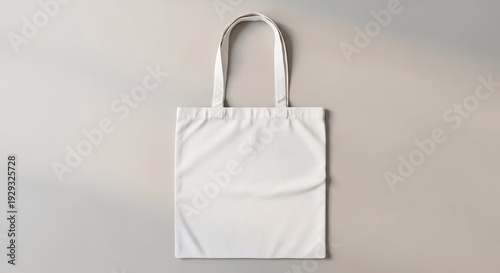Professional flat lay of a white canvas tote bag isolated on a neutral grey background for branding design.