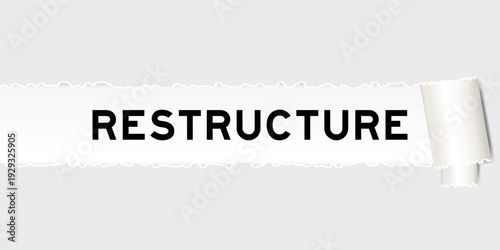 Ripped gray paper background that have word restructure under torn part