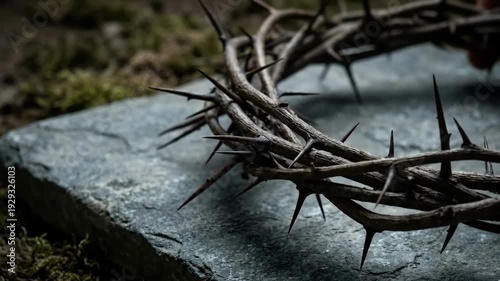 Solemn 4K Crown of Thorns Resting on Stone for Easter and Good Friday Services