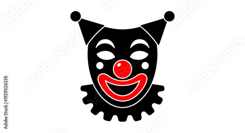 Clown face with red nose smiling.