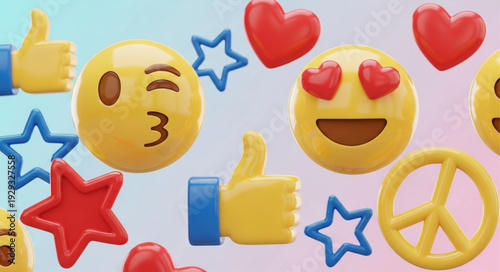 Colorful emojis and symbols representing various emotions and concepts in a vibrant display.