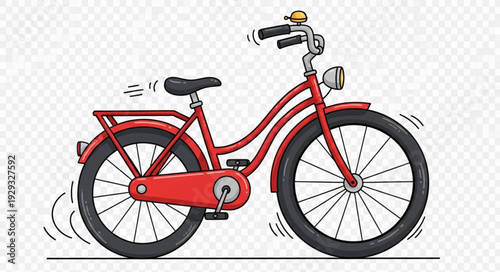 Red bicycle with black tires and seat, ready for a ride, classic design.