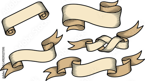 Hand drawn collection of blank antique scroll banners ready for your creative text and design