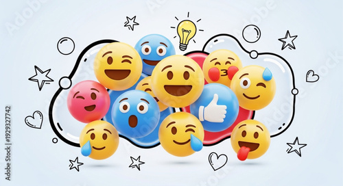 Collection of various emoji faces expressing different emotions and feelings.