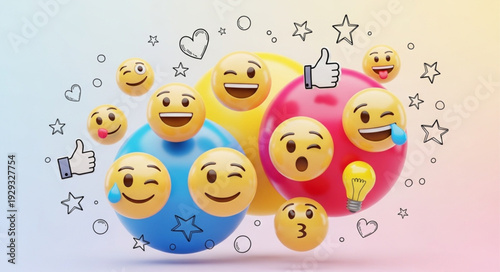 Collection of various emoji faces expressing different emotions and feelings.