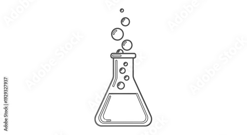 Chemical Reaction Flask Bubbles Minimalist Line Art Science Icon