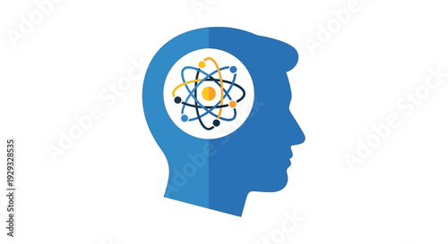 Human Head Silhouette with Atom Model Inside - Science and Innovation Concept