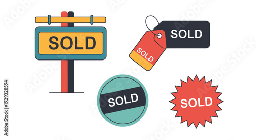 Sold Sign Line art abstract modern style illustration