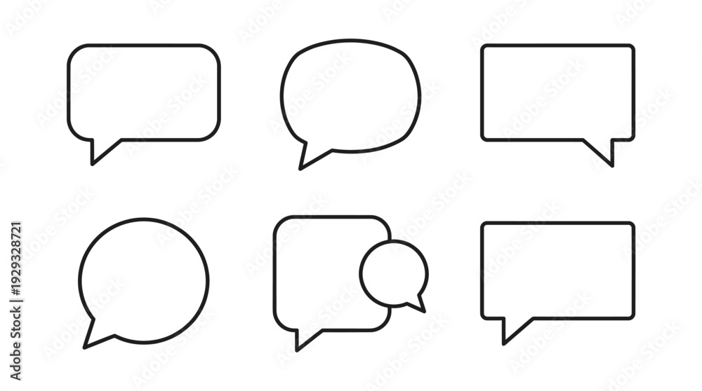 Obraz premium Speech Bubbles Set in Simple Line Art Style with Black Outline on White Background for Graphic Design