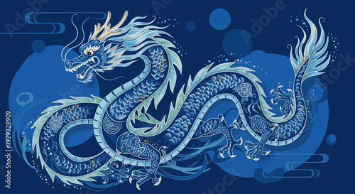 Blue Chinese Dragon Illustration - Majestic Eastern Serpent Symbol