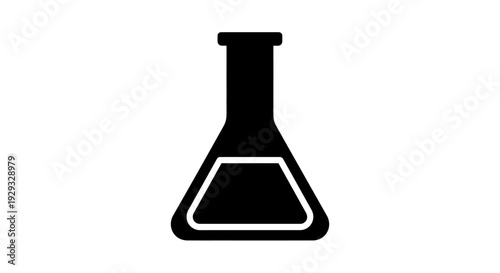 Black laboratory flask icon with liquid, science and chemistry symbol