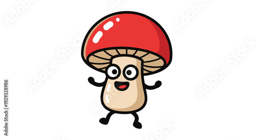 Cartoon mushroom character with glasses.