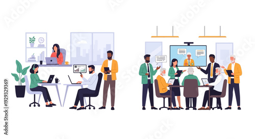 Modern Business Environment: Diverse Teams, Office Productivity, Hybrid Meetings & Data Analysis