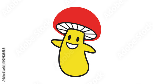 Smiling Cartoon Mushroom Character Face.