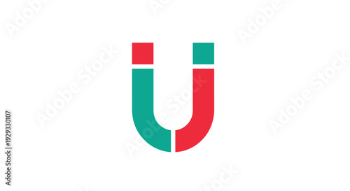 Red and Teal Horseshoe Magnet - Simple Icon on White Background