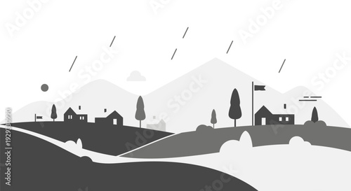 Black and White Illustration of Houses.