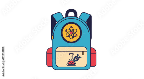 School Backpack with Science Icons: Atom and DNA, Flask