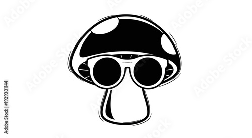 Black and white mushroom wearing sunglasses.