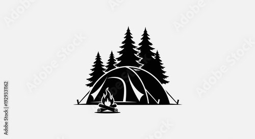 Camping scene tent silhouette vector illustration nature outdoors forest adventure travel