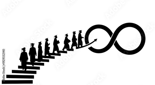 Graduation silhouette symbolic progression towards infinity endless educational journey