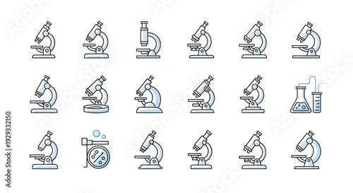 A Collection of Microscope Icons Representing Science and Laboratory Equipment