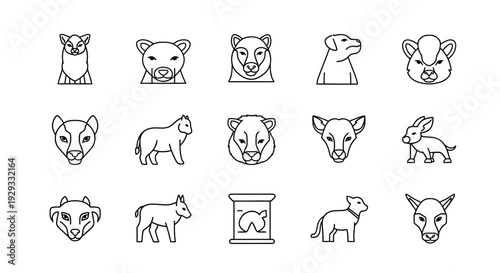 A Collection of Minimalist Animal Icons Representing Various Species in Line Art