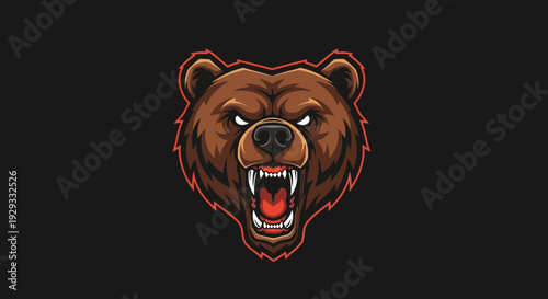 Angry Brown Bear Head Illustration.