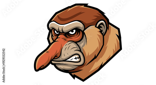 Angry Cartoon Monkey Head with Long Nose.