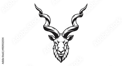 Black and White Illustration of Goat Head.