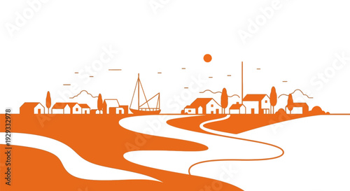 City Skyline with River and Buildings.