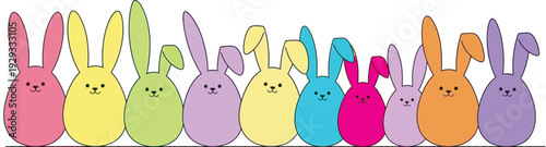 Cute Easter Bunny Row Illustration with Various Sizes and Colors