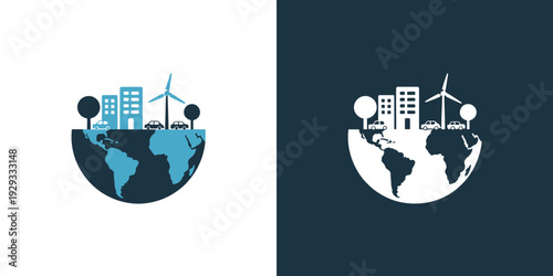 Earth with city and renewable energy  eco friendly concept
