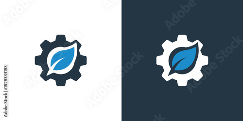 Eco friendly gear icons with leaf