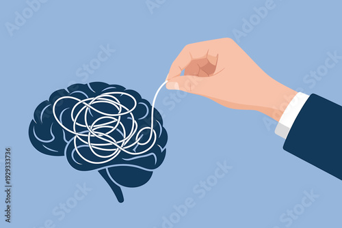 Hand unravelling tangled brain strings