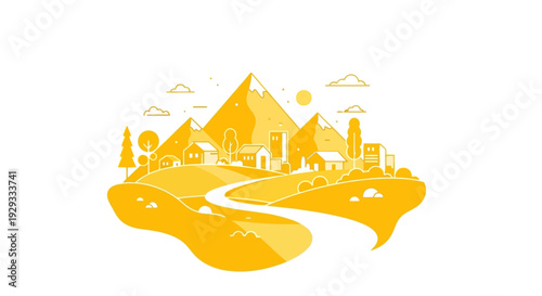 Golden Illustration of Pyramids and Landscape Scene.