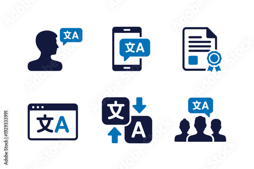 Translation and language learning icons set