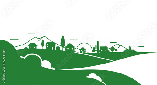 Green Hills and Mountains Landscape Illustration.
