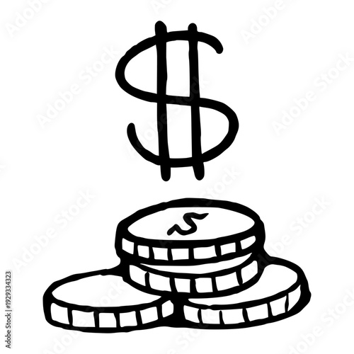 Minimalist Stack of Dollar Coins Icon. Simple Line Art Symbol for Finance Wealth and Business Economy Branding Identity.