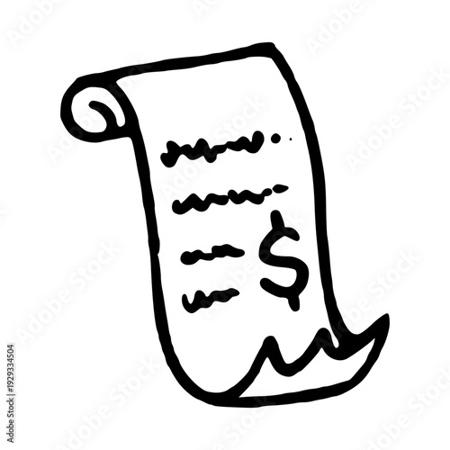 Minimalist Receipt Shopping Invoice Icon. Simple Line Art Symbol for Business Transaction and Financial Billing Record Branding.
