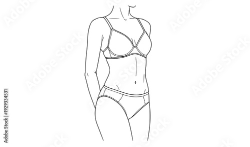 Minimal Lingerie Model Outline Vector Female Fashion Line Art