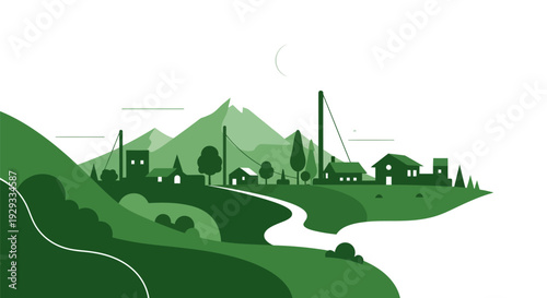 Green Landscape with Hills and Trees.