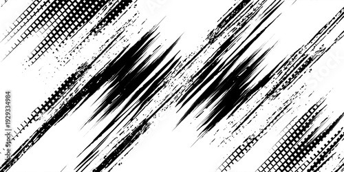 Grunge halftone gradient background. Faded grit noise texture. White and black sand wallpaper. Retro pixelated backdrop. Anime or manga style comic overlay. Vector illustration. eps 10